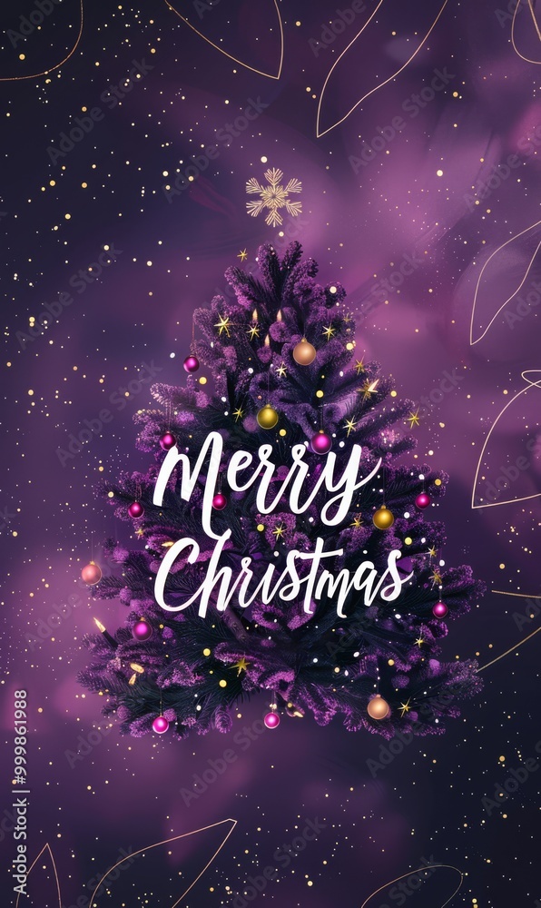 Naklejka premium Merry Christmas text on holiday background with gift boxes, purple colored