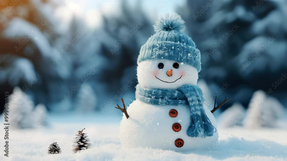 Creating a cheerful snowman in a winter wonderland surrounded by evergreen trees during a snowy day Creating a cheerful snowman in a winter wonderland surrounded by evergreen trees during a snowy day