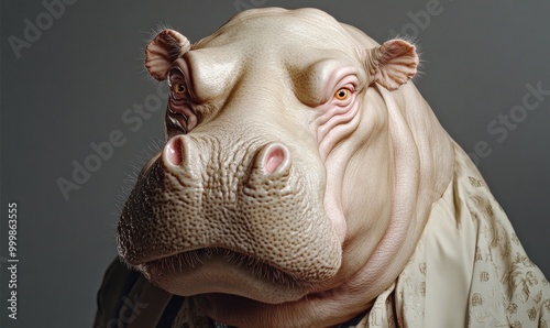 Surreal Human-Hippo Hybrid Close-Up Portrait photo