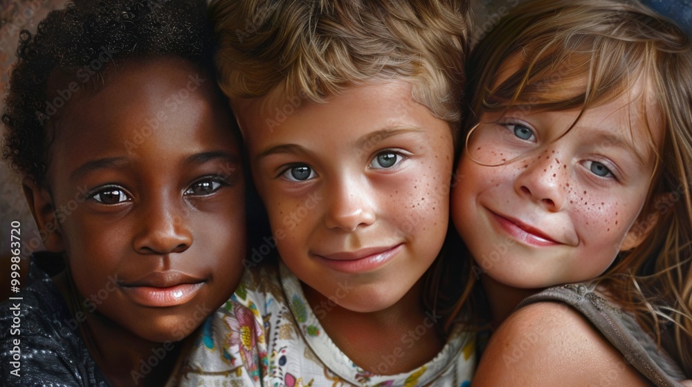 Three children with different skin colors Three children with different skin colors