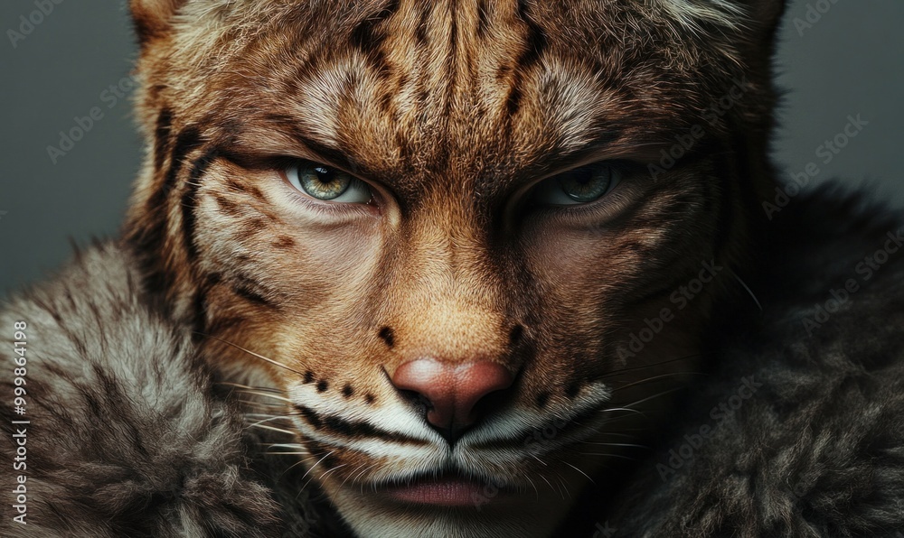 Obraz premium Fierce Wild Cat Close-up Portrait With Intense Gaze