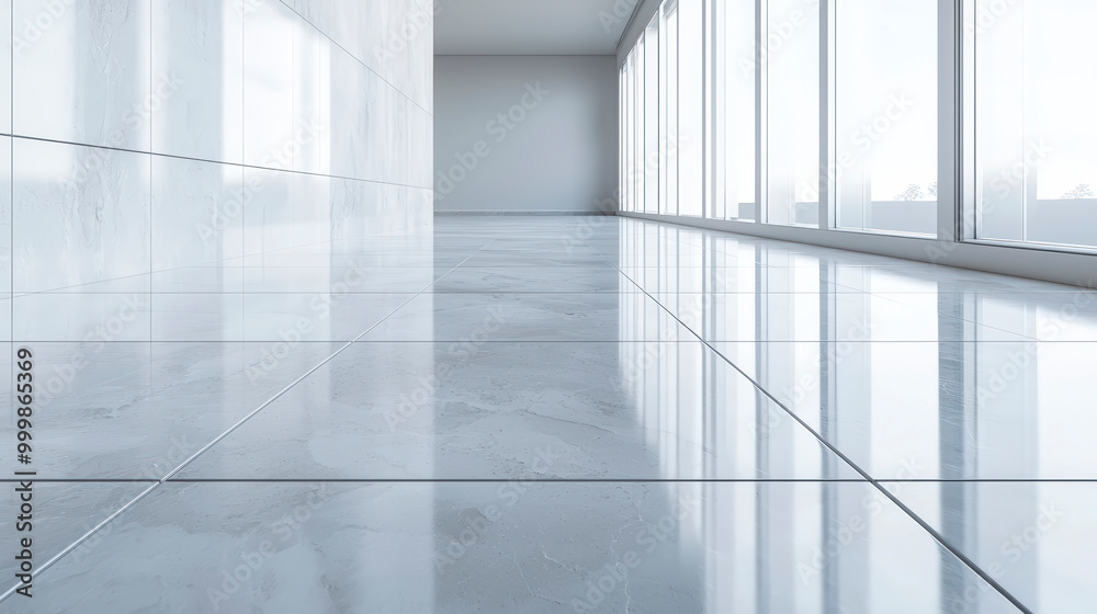 Obraz premium Glossy Floor Tile On Smooth Gray Surface .