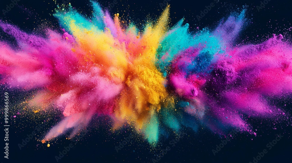 Colorful powder explosion on a dark background. Colorful powder explosion on a dark background.