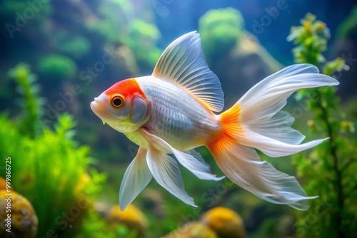 Beautiful Albino Goldfish Swimming Gracefully in Clear Aquatic Environment, Underwater Serenity photo