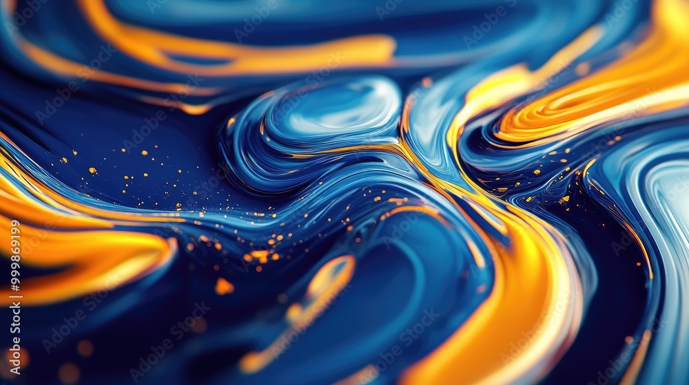 Abstract Swirling Liquid with Blue, Orange, and Gold Hues Abstract Swirling Liquid with Blue, Orange, and Gold Hues