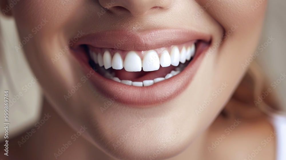 Fototapeta premium Girl smiling with perfect smile and white teeth