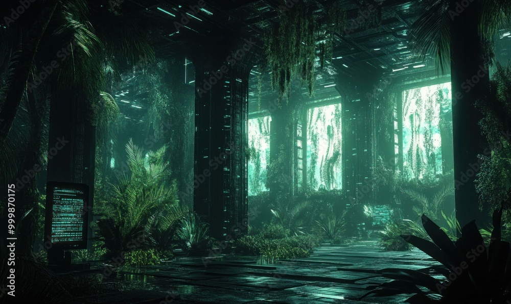 Fototapeta premium Futuristic Jungle Interior with Computer Screens