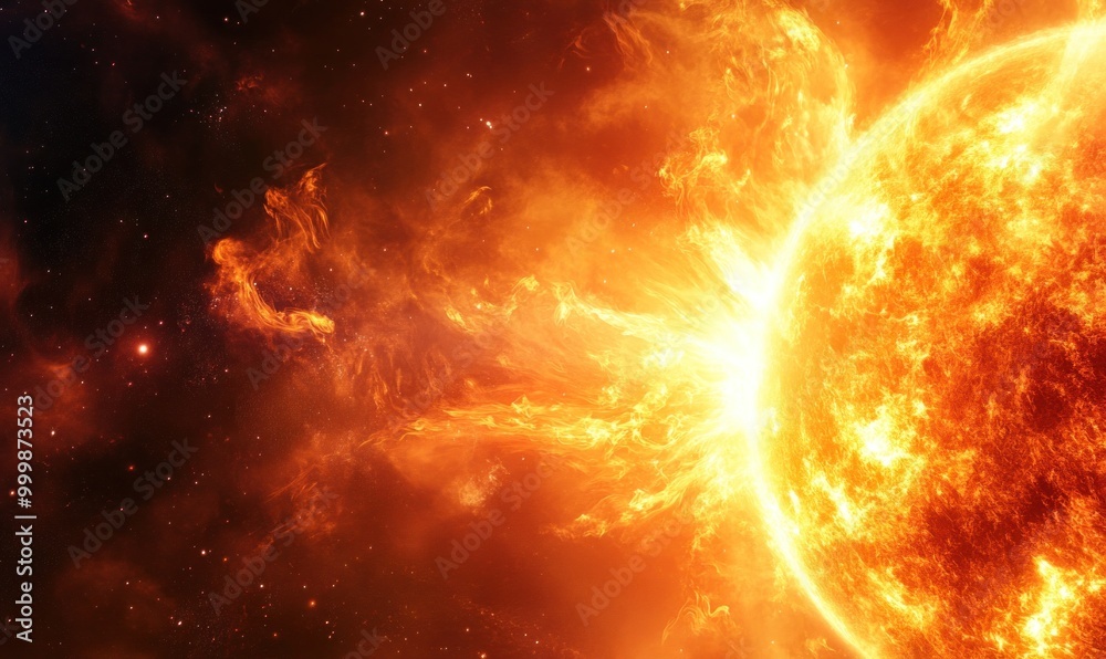 Naklejka premium Fiery Sun Eruption in Space