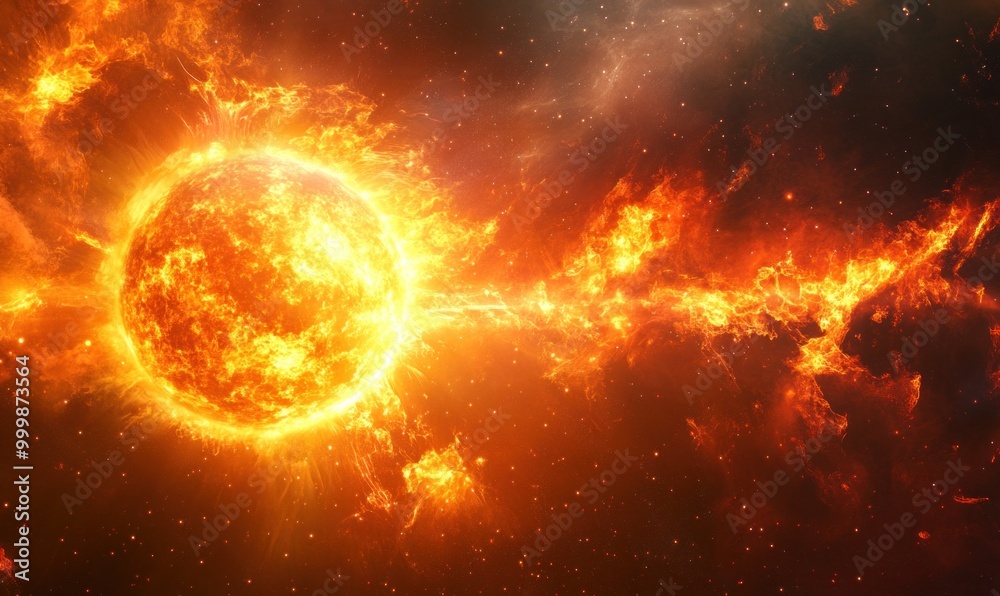 Fiery Sun Surface With Solar Flares in Space Fiery Sun Surface With Solar Flares in Space