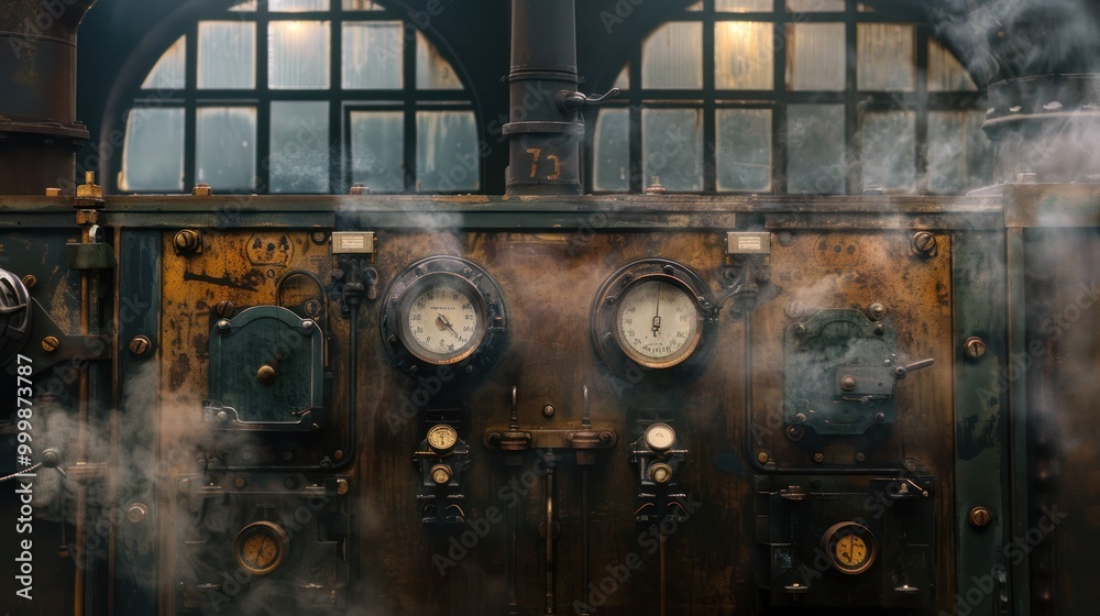Naklejka premium Vintage Steam Machine Control Panel
