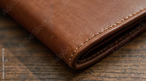 Close-up of a Leather Wallet on Wooden Surface