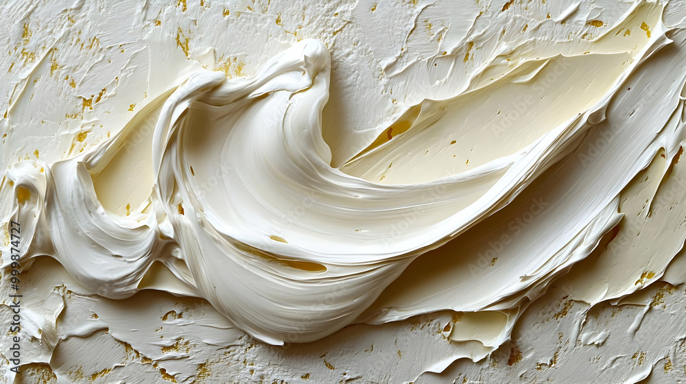 Abstract Painting: White Swirls on a Golden Background