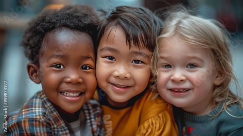 Three happy children of different races