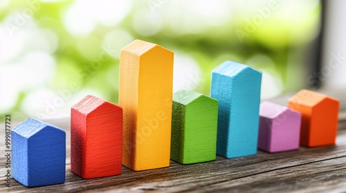 Dynamic 3D graph bars in bright colors climbing sharply to the top symbolizing rapid business growth and success Large space for text in center Stock Photo with copy space