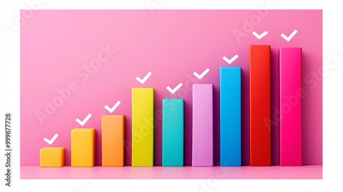 Dynamic 3D graph bars in bright colors climbing sharply to the top symbolizing rapid business growth and success Large space for text in center Stock Photo with copy space