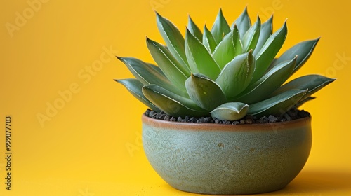 Houseplant succulent cactus Haworthia limifolia isolated on yellow  photo