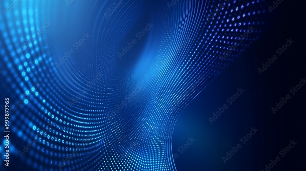 Abstract blue wave of glowing dots against a dark background. Abstract blue wave of glowing dots against a dark background.