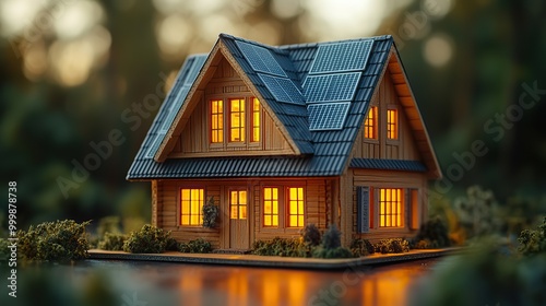 close up of happy couple holding paper model of house with solar panels looking and dreaming about future alternative energy saving resources and sustainable lifestyle concept