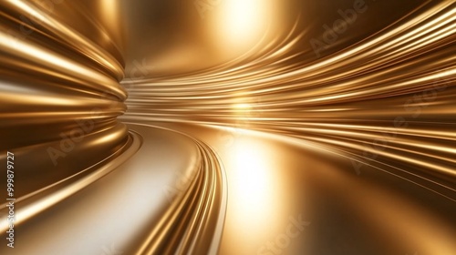 Abstract 3D wave of golden arrows flowing upward and forward symbolizing momentum and progress in life and business Large space for text in center Stock Photo with copy space