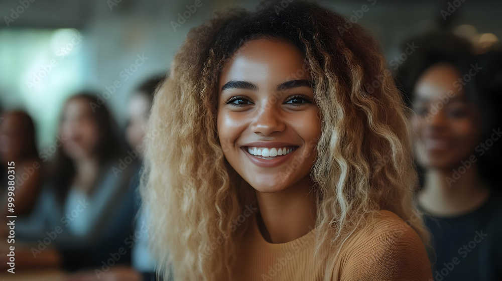 Smiling Woman with Long Blonde Hair - A Portrait of Happiness