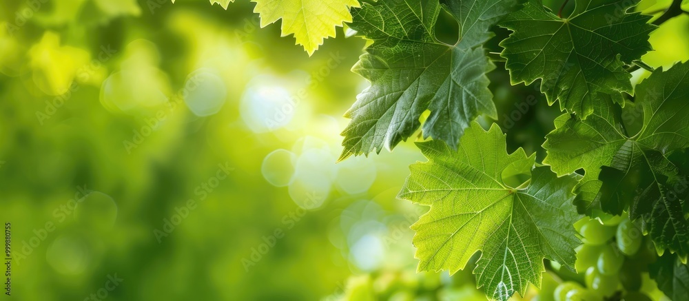 Green Background Grape Leaves In Summer Natural Colors