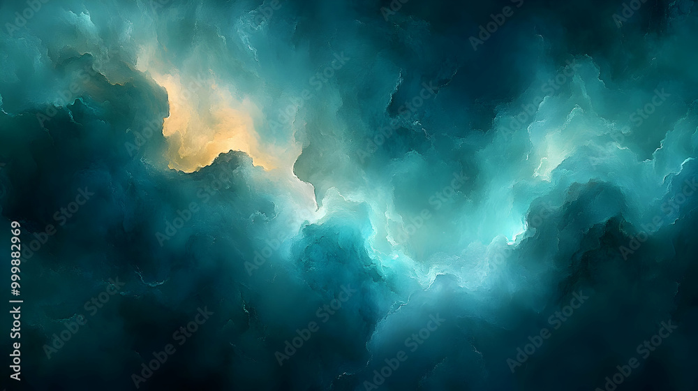 Abstract Teal and Gold Cloud Formations: A Digital Painting Abstract Teal and Gold Cloud Formations: A Digital Painting