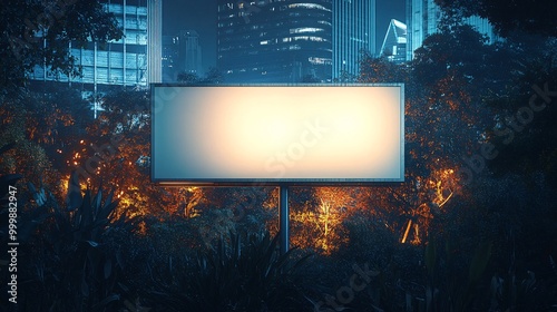 A blank billboard in the middle of Orchard Road Singapore surrounded by glossy retail facades and dynamic city lights reflecting the cosmopolitan feel of the area Large space for text in center Stock
