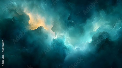 Abstract Teal and Gold Cloud Formations: A Digital Painting