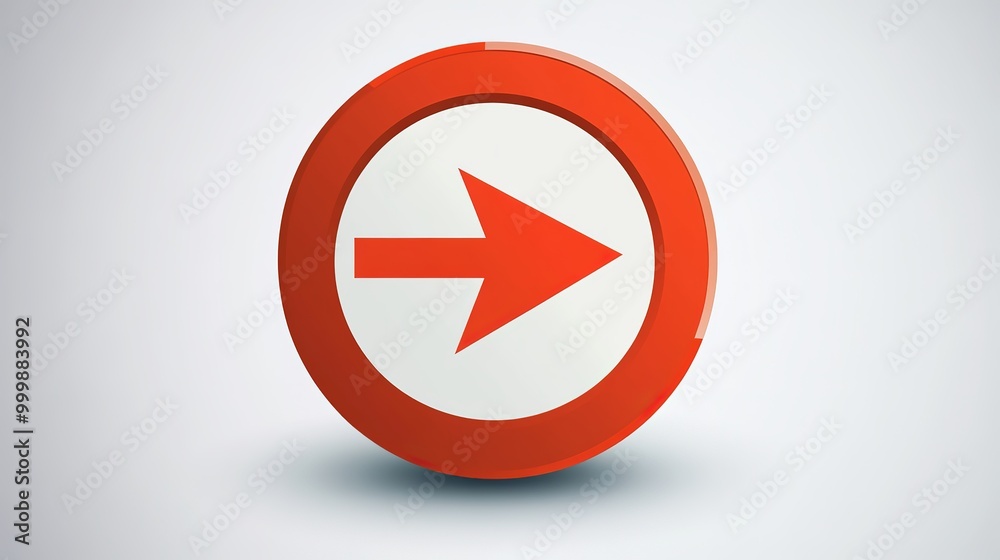 A circular emblem with a red right arrow mark A circular emblem with a red right arrow mark