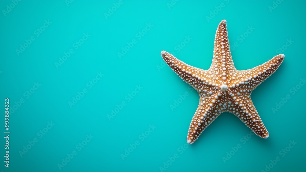 A vibrant colour starfish on a turquoise background, highlighting its unique shape and marine beauty A vibrant colour starfish on a turquoise background, highlighting its unique shape and marine beauty