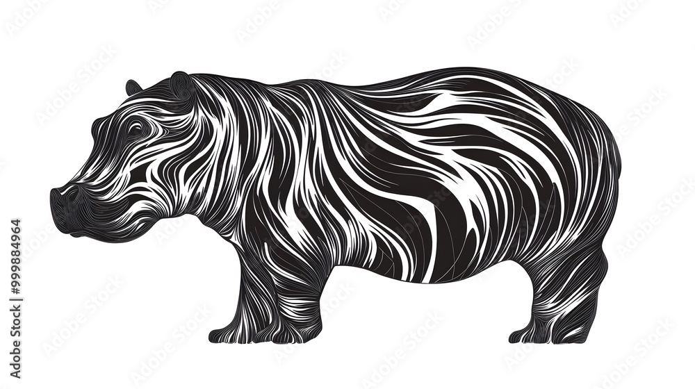 A stylized illustration of a hippo with swirling black and white patterns, blending elements of art and nature in a unique design. A stylized illustration of a hippo with swirling black and white patterns, blending elements of art and nature in a unique design.