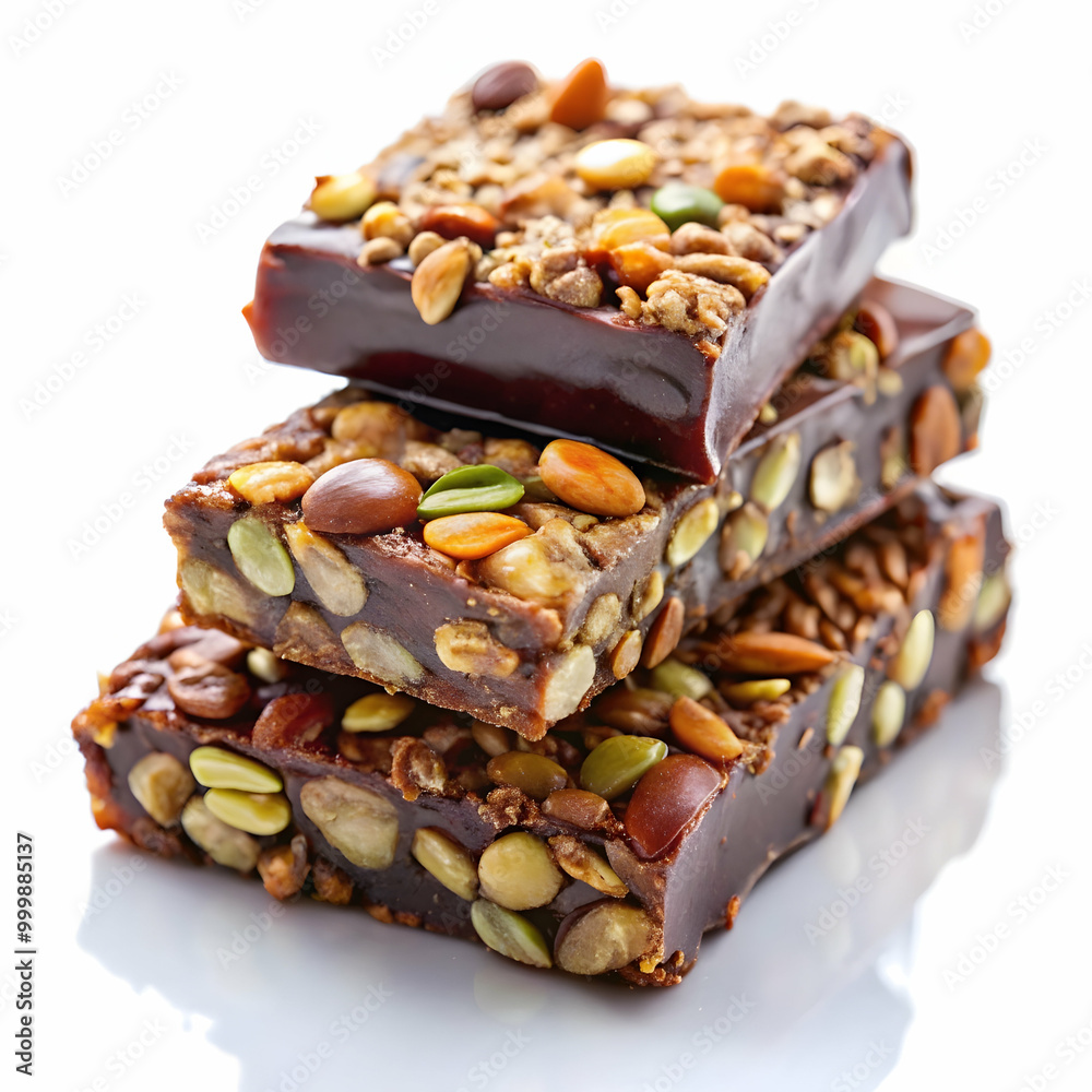 from above of appetizing sweet energy bars on white background from above of appetizing sweet energy bars on white background