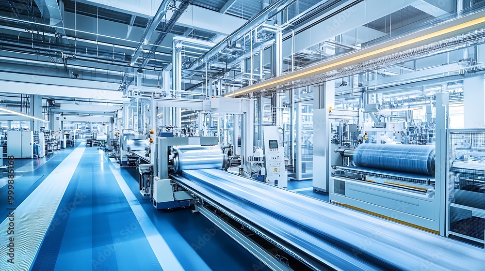 Obraz premium A high-tech textile manufacturing plant utilizing advanced machinery and automation 
