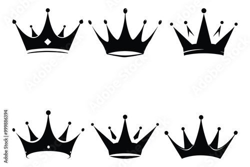 A collection of black crowns silhouette isolated Crown symbol collection Vector illustration logo icon design