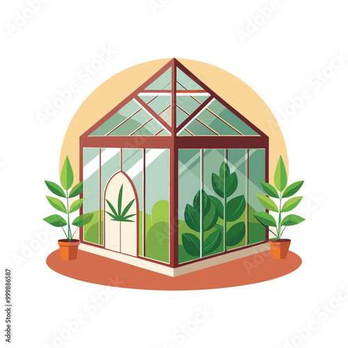 Cannabis Green House in the home garden, planting nursery. Logo icon vector design