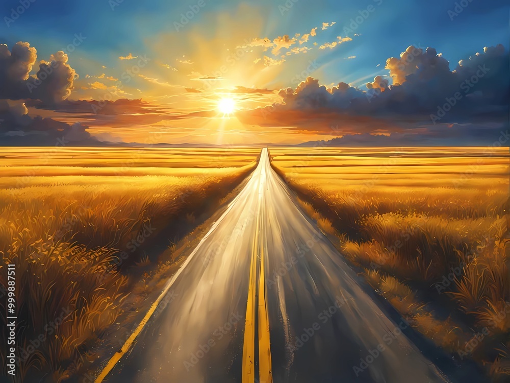 Naklejka premium A golden horizon merges with the darkening sky, offering a calming, beautiful view