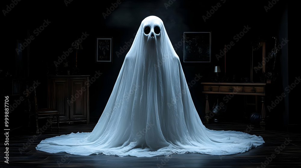 Ghostly Figure in a Haunted House: Spooky Halloween Decor Ghostly Figure in a Haunted House: Spooky Halloween Decor