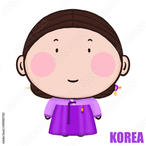 Korean child with her national costume PNG