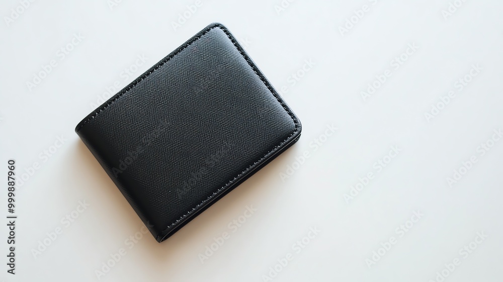 A black leather wallet on a white background. A black leather wallet on a white background.