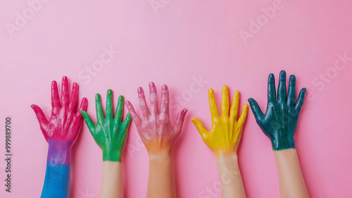 Brightly colored hands celebrating International Volunteer Day with creativity and unity