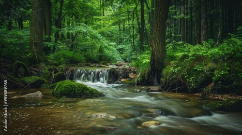 Serene Waterfall in a Lush Forest