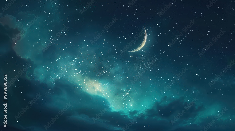 Fototapeta premium Night Sky with Crescent Moon and Stars
