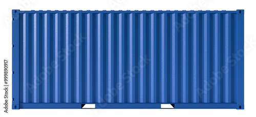 20-Foot Blue Intermodal, Cargo or Shipping Container Side View. 3D Illustration