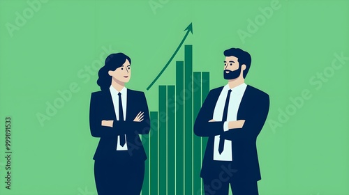 Illustrated upward growth chart featuring two faces, symbolizing progress and collaboration in a vibrant green theme.