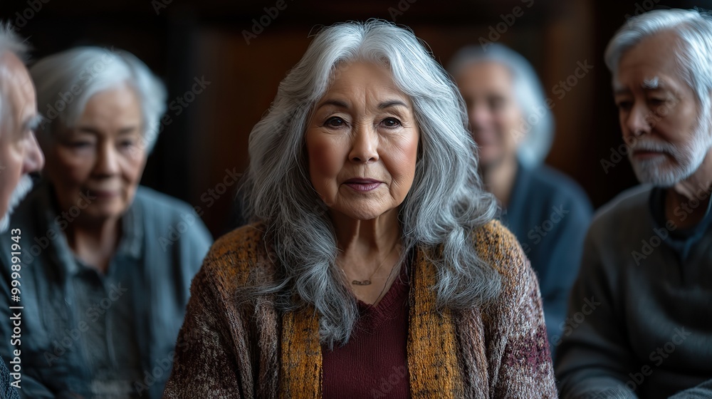 group of senior people sitting in circle during therapy session consoling depressed woman group of senior people sitting in circle during therapy session consoling depressed woman