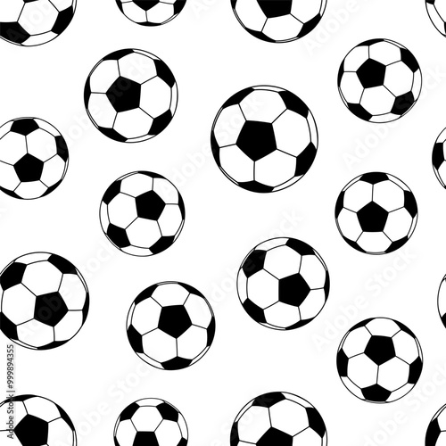 Seamless Pattern of Silhouettes of Soccerballs or Footballs