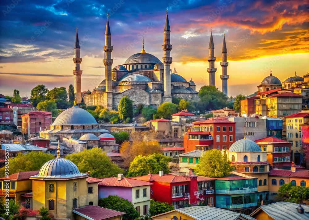 Naklejka premium Captivating Views of Istanbul's Historic Landmarks and Bustling Streets for Tourists Exploring Culture