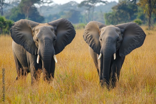 Two elephants in the field of south africa..generative ai