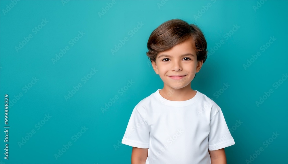 ai generative of a child model in a white T-shirt with blonde hair ai generative of a child model in a white T-shirt with blonde hair
