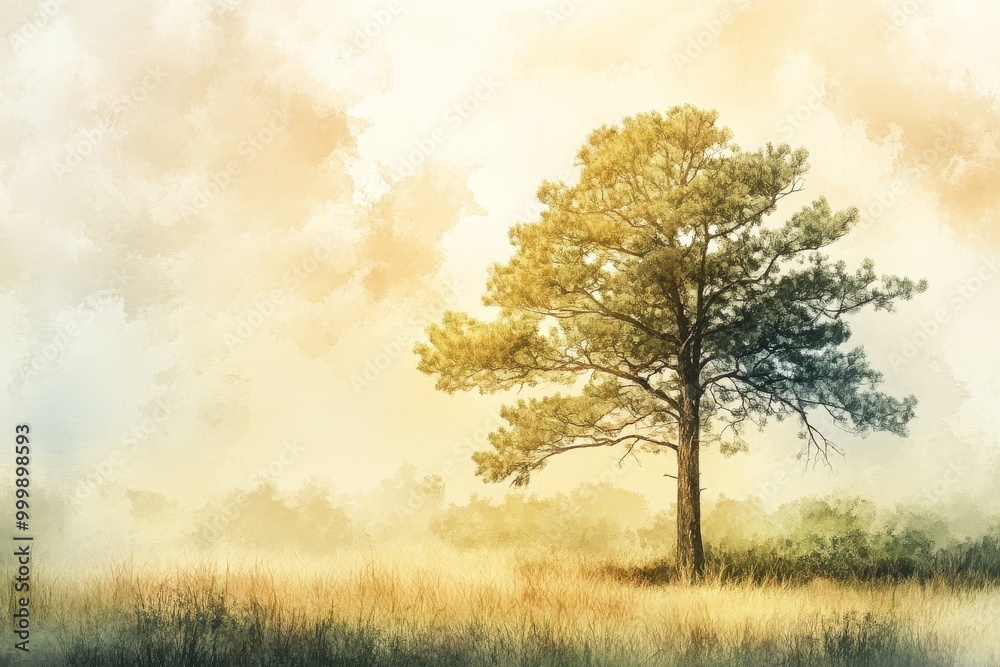Obraz premium Tranquil Pastel Watercolor Tree